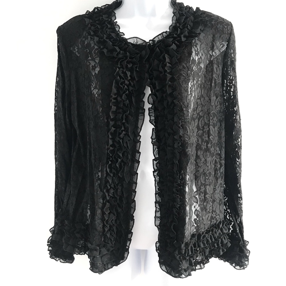 Red Coral Black Floral Lace Cardigan Sweater